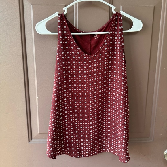 LOFT XS PETITE TANK TOP BLOUSE, Solid Burgundy with White Flowers - Picture 1 of 6
